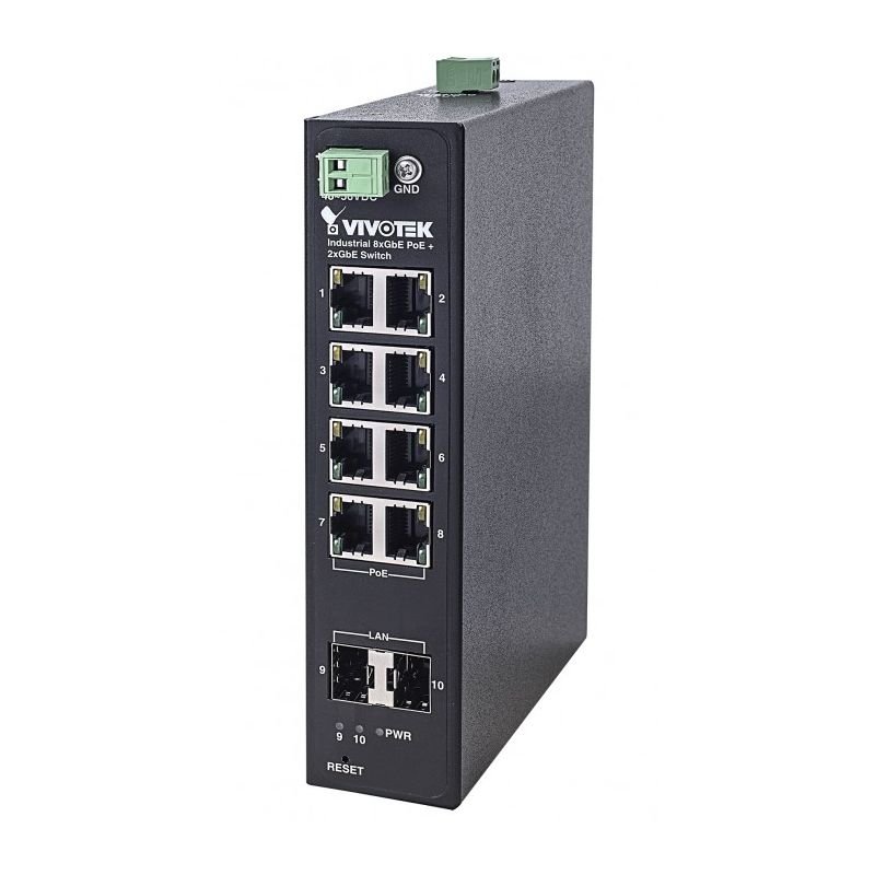 VIVOTEK Industrial 8xGE PoE + 2xGE SFP Switch -40-75 degrees; No Power Supply