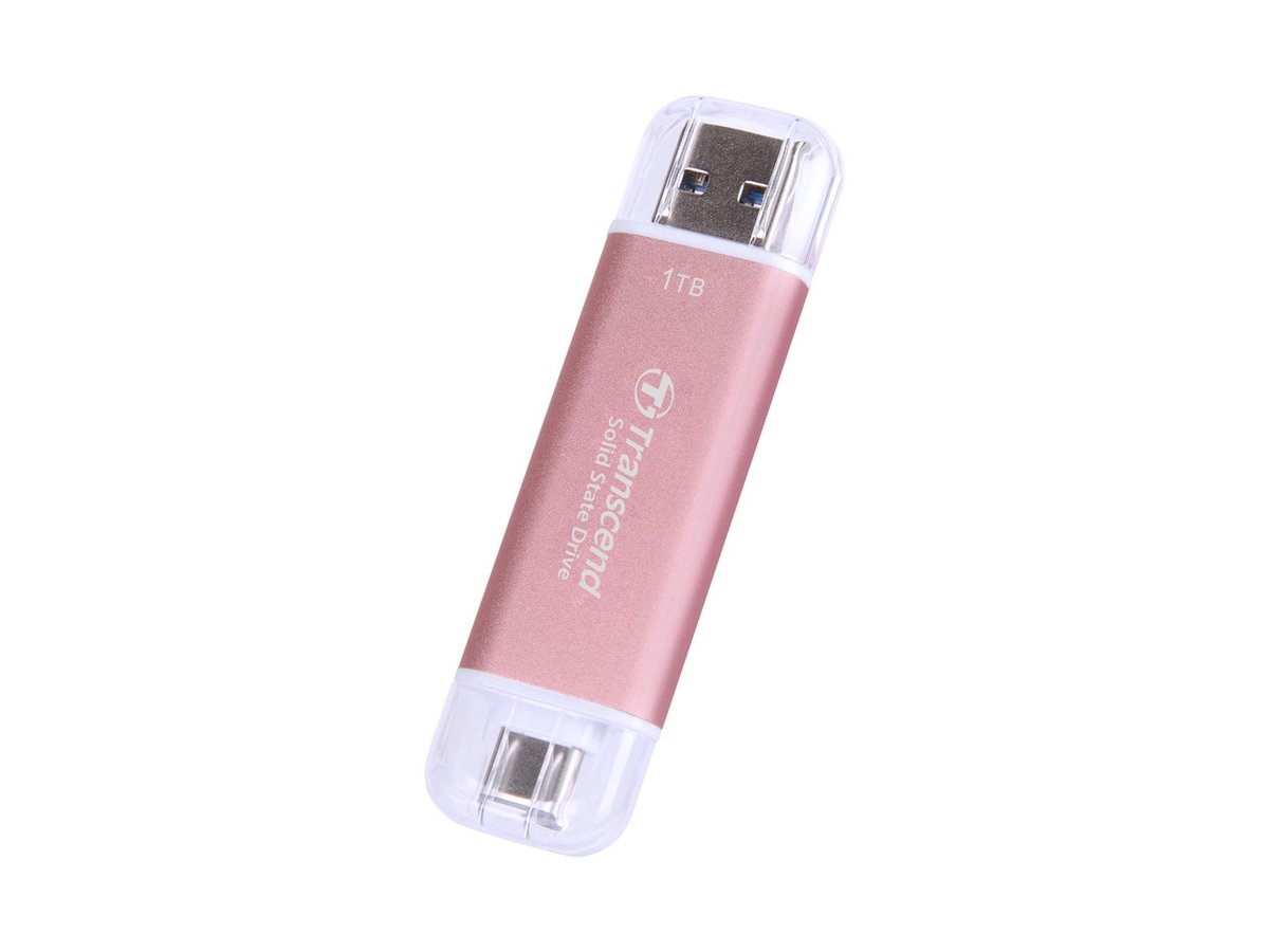 TRANSCEND 1 TB ESD310P USB3.2 TYPE A & C (USB 10Gbps) OTG COMPACT PORTABLE SSD - Read 1050MB/s Write 950 MB/s - Pink