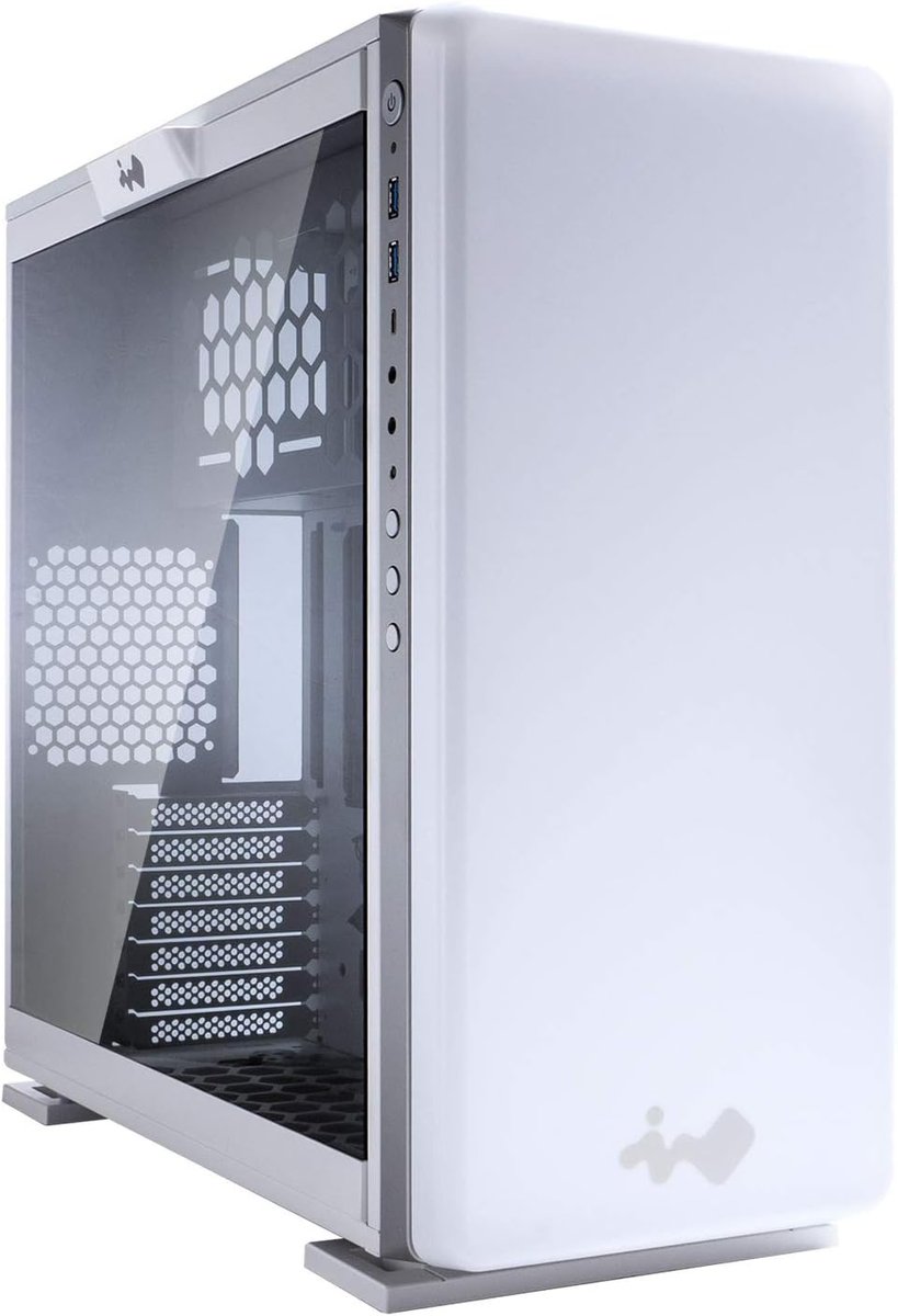 In-Win 307 mid tower chassis - White with 144x addressable RGB LEDs on front panel + control buttons ( customizable via GLOW software with 12 lighting modes ) , with built-in microphone reacts to the rooms acoustics and displays the sounds waves on front panel , tool-less full-sized tempered glass side panel , 1.2mm SECC , no psu ( rear-top positioned ) , support upto 350mm long card with VGA holder , bottom dust filter ; 1x USB3.1 type-C ( Gen2 10GBps ) + 2x usb3.0 + audio in/out - 2x 3.5" + 2x 2.5" - upto 7x fans , support upto 360mm radiators - ATX with 7x expansion cards