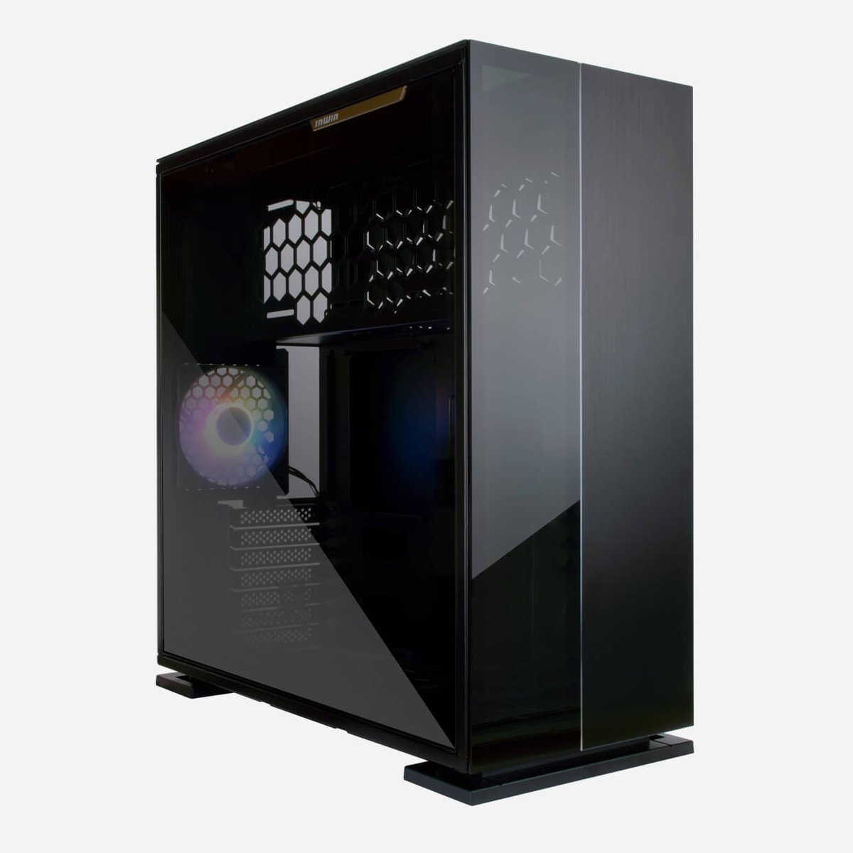 In Win 315 blacK full tower chassis - with 3x tempered glass panels ( side+front+top ) , quick-release side panel , no psu (bottom placed) , dual chambers design for heat separation , support upto 350mm long card with anti-sag support , brushed-hairline 4mm aluminium ; 1x usb3.1 Gen2 type C + 2x front usb3.0 + audio in/out - 2/0x 3.5" + 2/4x 2.5" - 1x 120mm AL120ARGB fan upto 7 with anti-dust filter , support upto 3x radiators ( 120+360+360mm ) - support upto E-ATX - upto 7x expansion cards