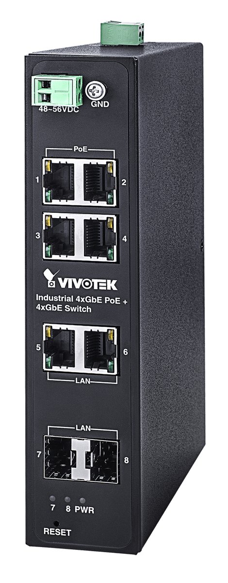 VIVOTEK Industrial POE Switch 4x GE POE; 2x GE; 2x SFP; No Power Supply