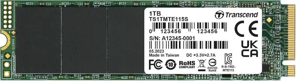 TRANSCEND 1TB MTE115S PCI-E GEN 3x4 M.2 2280 SSD 3D NAND - 3200 MB/s Read 2000 MB/s Write - 400 TBW