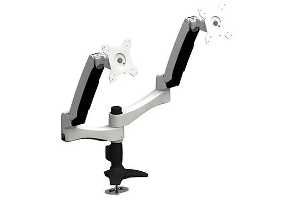 Aavara Ai742 free style lcd stand - dual flip mount 2x lcd - grommet base - 2 independent swing arms , horizontal & vertical shift , +/-90 swivelable , 110 ( +90~-20 ) tilt angle adjustable , 360 rotation pivot for landscape or portrait , height adjustable , with ExperTorque technology , smart cable management , VESA mounting : 100x100 / 75x75mm , support up to 2 x 24"/10Kg