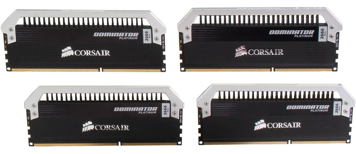 Corsair CMD16GX3M4A2666C12 , dominator Platinum with DHX technology + with white LED light bar + DHX Pro / corsair link connector , 8 layers PCB design , 4Gb x 4 kit - support Intel XMP ( eXtreme Memory Profiles ) , ddr3-2666 , CL12 , 1.65v - 240pin - lifetime warranty
