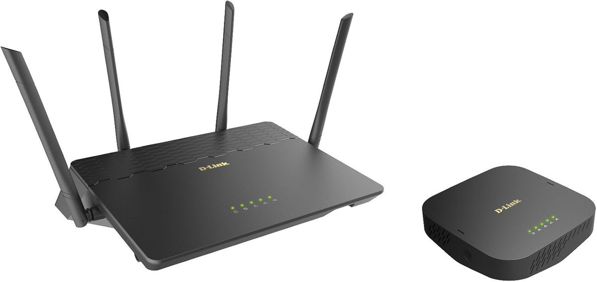 D-Link CoVR-3902 AC3900 whole home wifi system ( CoVR-2600R wireless router + CoVR-1300E extender kit )- CoVR-2600R wireless AC2600 Dual Band Gigabit Router - 2.4/5Ghz dual band , ( 802.11b/g/N/ AC ) , 1733+800Mbps , with 4 port gigabit switch + built-in usb shareport for storage or printer , 4x external antennas- CoVR-1300E AC1300 Dual Band range extender - 2.4/5Ghz dual band ( 802.11b/g/n/ac ) , 867+400Mbps , with 2x gigabit lan, push button WPS , 64/128bit WEP , WPA2 - 2x internal foldable antenna