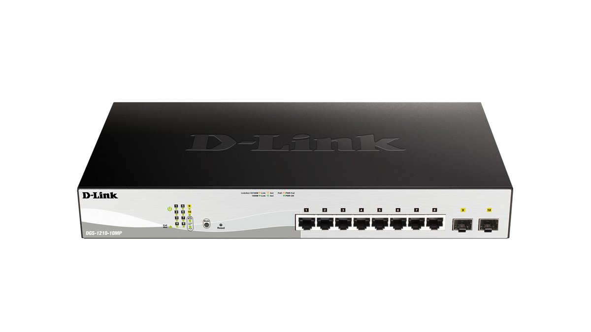 D-Link Consumer D-LINK 8-ports 10/100/1000Base-T PoE Smart Switch plus 2 SFP ports - 130W PoE budget