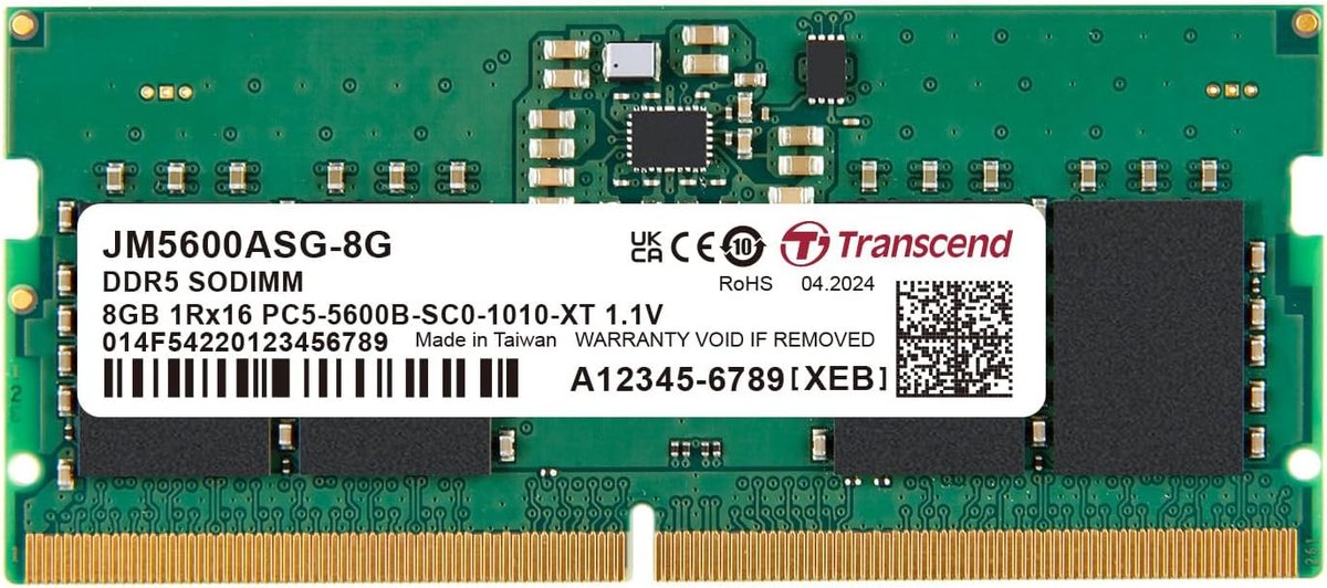 TRANSCEND JET MEMORY 8GB DDR5-5600 SO-DIMM 2RX8 CL46 (1Gx16)x4
