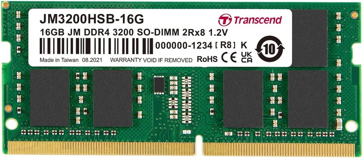 Transcend Jet Memory 16GB DDR4-3200 Notebook So-DIMM 2RX8 CL22