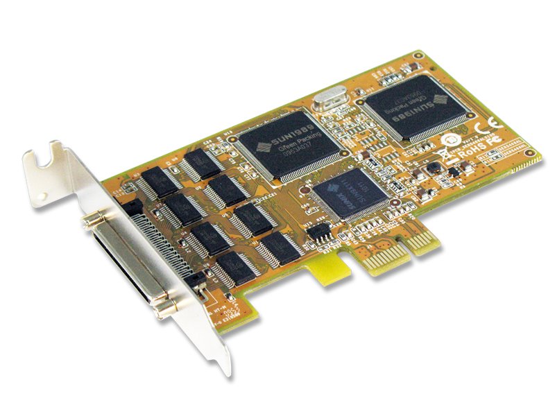 Sunix ser5466HL - Low-profile + Standard dual bracket- 8 port high-speed serial ( 16c950 ) RS232 , pci-Express (1x) , 128byte hardware + 128k software FiFo, SUN1999 chipset with low power consumption , 921.6k bps , 15KV ESD protection + 15KV IEC1000-4-2 Air Gap Discharge + 8KV IEC1000-4-2 Contact Discharge