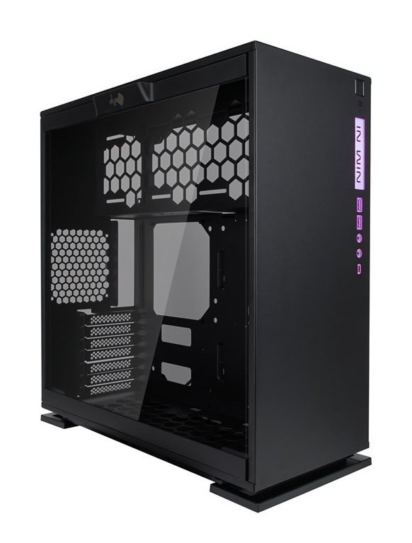 In-Win 303C mid tower chassis with usb3.1 type-C + RGB ( support Asus aura sync Msi mystic light + Gigabyte RGB fusion ) - blacK - tool-less full-sized tempered glass side panel , neon RGB LED logo+i/o panel on fronto panel , 1.2mm SECC , no psu ( rear-top positioned ) , dual chamber design for heat separation , support upto 350mm long card with VGA holder , bottom dust filter ; 1x USB3.1 type-C + 2x usb3.0 + audio in/out - 2/1x 3.5" + 1/3x 2.5" - upto 7x fans , support upto 2x 360mm radiators - ATX with 7x expansion cards