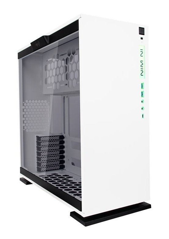 In-Win 303C mid tower chassis with usb3.1 type-C + RGB ( support Asus aura sync Msi mystic light + Gigabyte RGB fusion ) - White - tool-less full-sized tempered glass side panel , neon RGB LED logo+i/o panel on fronto panel , 1.2mm SECC , no psu ( rear-top positioned ) , dual chamber design for heat separation , support upto 350mm long card with VGA holder , bottom dust filter ; 1x USB3.1 type-C + 2x usb3.0 + audio in/out - 2/1x 3.5" + 1/3x 2.5" - upto 7x fans , support upto 2x 360mm radiators - ATX with 7x expansion cards