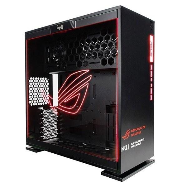 In-Win cf06 303 mid tower chassis - blacK + Asus rog edition + RGB ( RGB LED ASUS logo + fronto panel ) , with tool-less full-sized tempered glass side panel with ROG LED logo , 1.2mm SECC , no psu ( rear-top positioned ) , dual chamber design for heat separation , support upto 350mm long card with VGA holder , bottom dust filter ; 2x front usb3.0 + 2x usb2.0 + audio in/out - 2/1x 3.5" + 1/3x 2.5" - upto 7x fans , support upto 2x 360mm radiators - ATX with 7x expansion cards