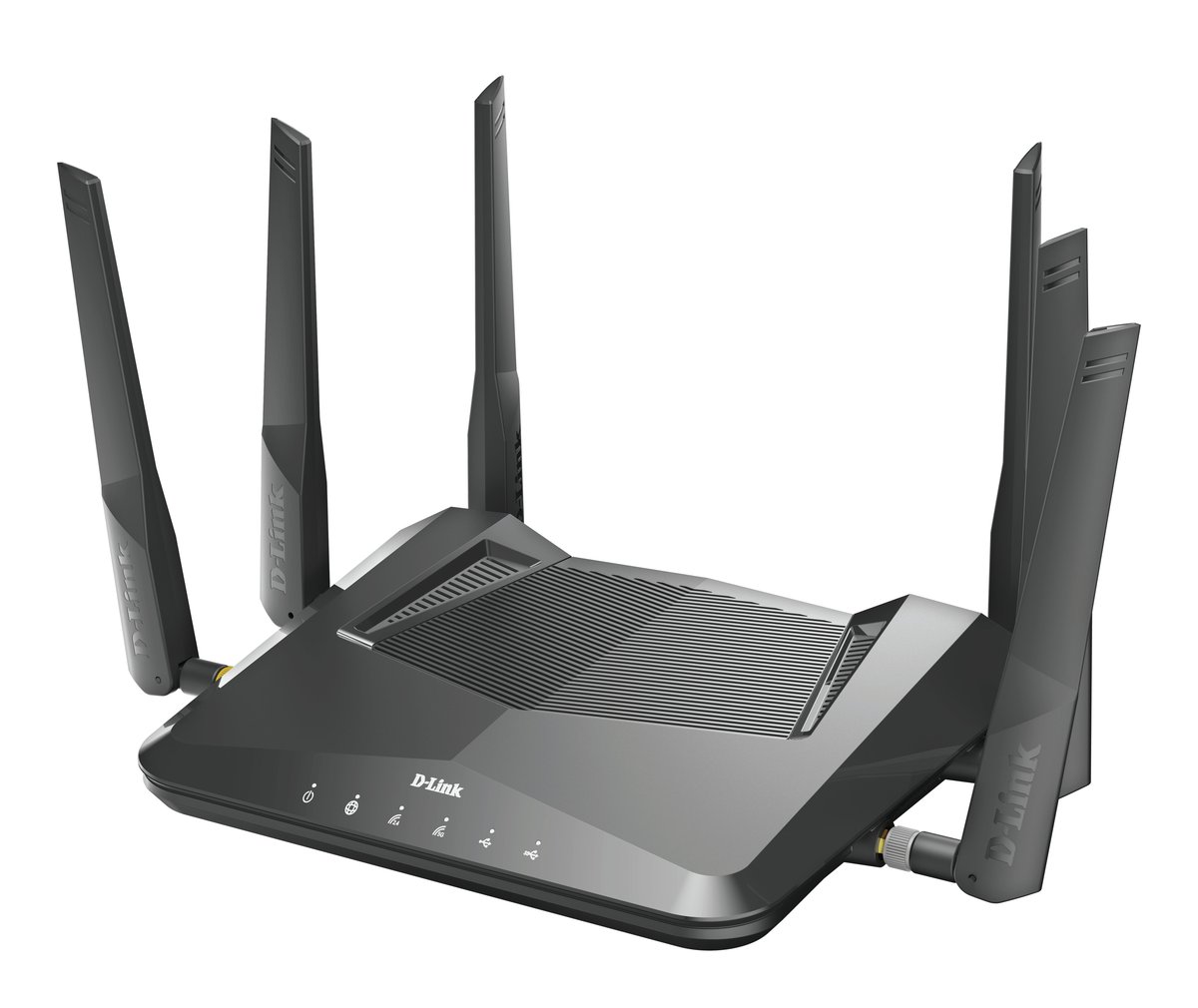 D-Link EXO AX DiR-X5460 WiFi 6 dual-band Gigabit Router , AC smartbeam , 2.4+5Ghz , 5400Mbps (1200+4800) wireless router with 4 port gigabit switch + built-in usb2.0+usb3.0 shareport for storage or printer , 128mb flash + 512mb ram - 3Tx3R , 6x external high powered MU-MiMo antennas ( ( 2x detachable )