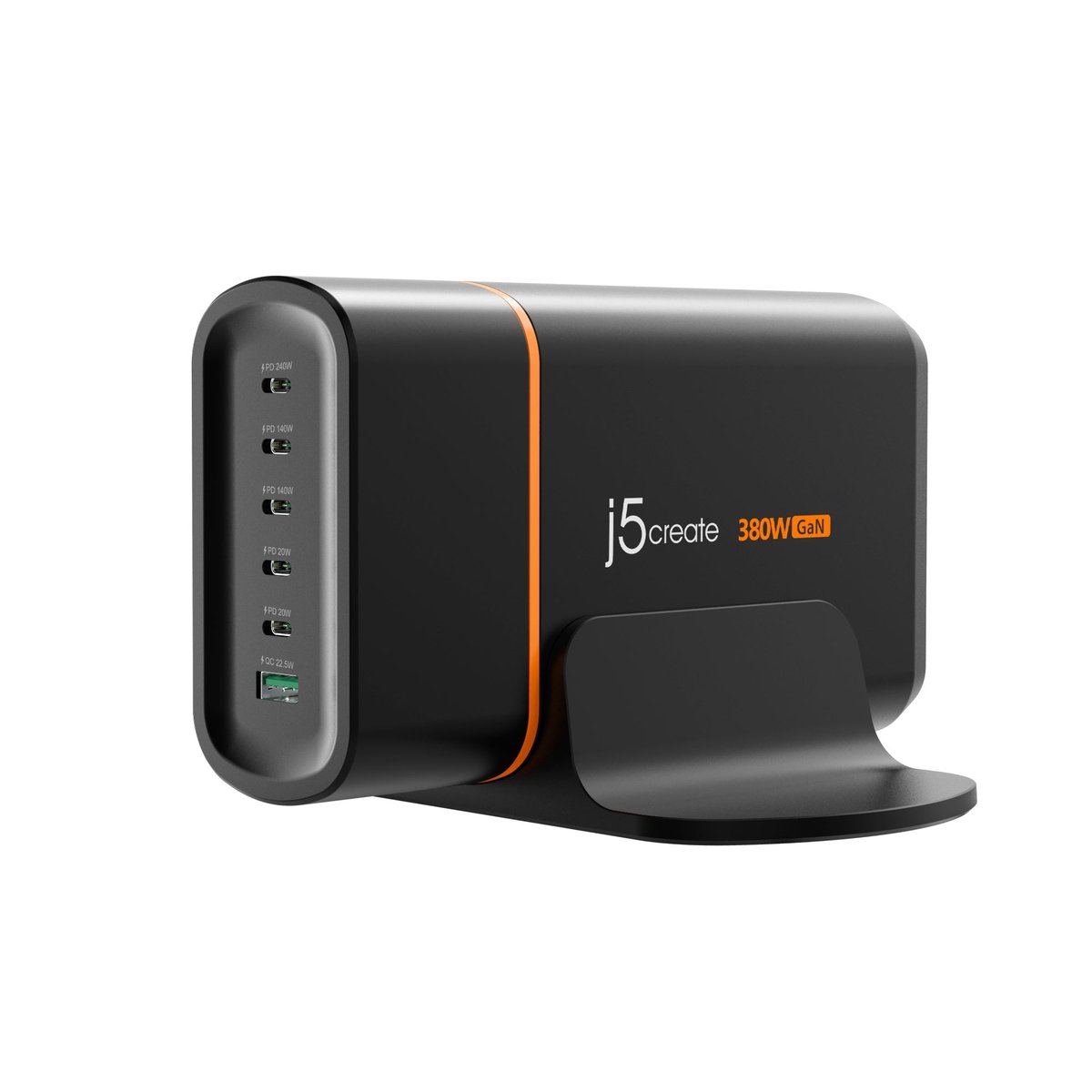 j5create JUP67380: j5create JUP67380 380W USBC 6port charger offering highpower multidevice charging with intelligent power distribution for laptops, tablets, and smartphones.