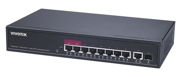 VIVOTEK 2xGE bt 90W PoE + 6xGE 30W PoE + 1xGE UTP + 1xGE SFP Lite Managed Switch; VLAN; STP; POE Port Cycling