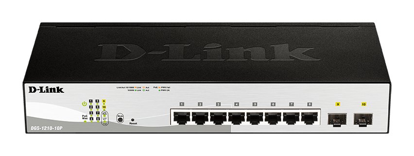 D-Link Consumer D-LINK 8-ports 10/100/1000Base-T PoE Smart Switch plus 2 SFP ports - 78W PoE budget