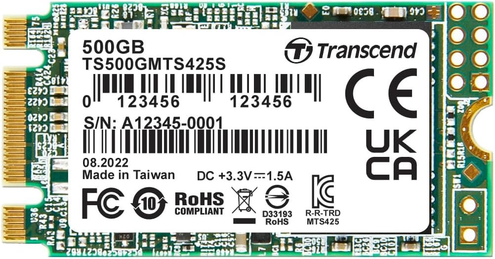 Transcend 500GB MTS425S M.2 SATA 3 2242 SSD - Cacheless TLC
