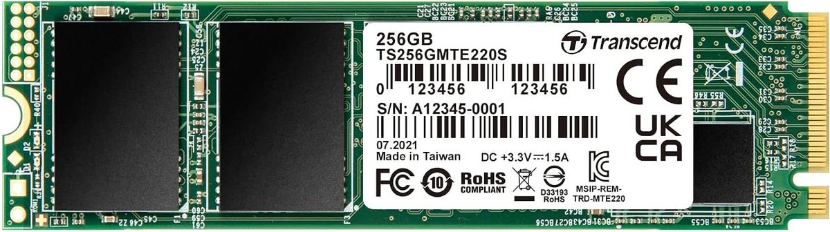TRANSCEND 256GBMTE220S PCI-E GEN 3x4 NVMe M.2 2280 SSD 3D TLC with DRAM cache - 3300 MB/s Read 1250 MB/s Write - 550 TBW