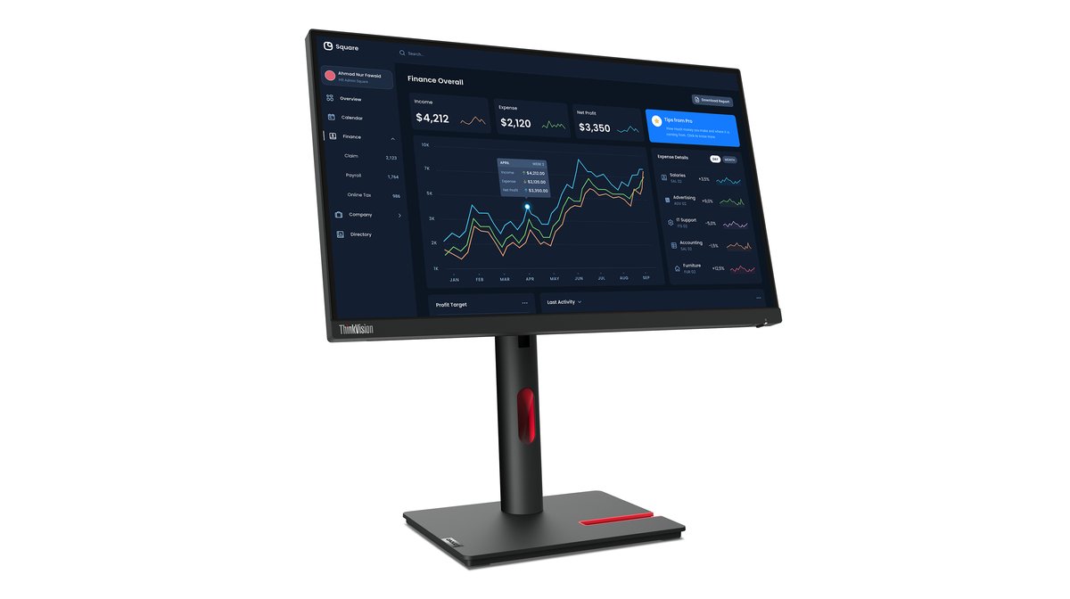 Lenovo ThinkVision T22i-30, 1920x1080, 1x HDMI® 1.4, 1x DP 1.2, 1x VGA, 4x USB 3.2 Gen 1 (downstream), 1x USB-B 3.2 Gen 1 (upstream), 4ms (Extreme mode) / 6ms (Typical mode), Tilt, Swivel, Pivot, Height Adjust Stand, 3-year warranty, 21.5" (476.1x267.8 mm) IPS,