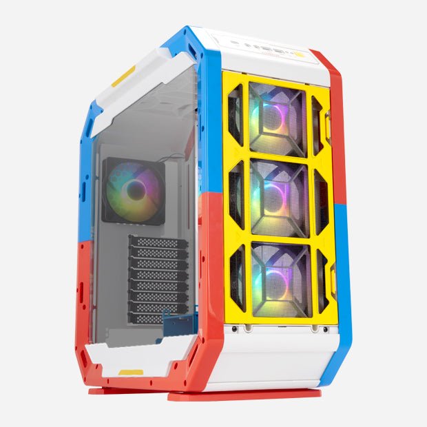 In Win Airforce Justice White - DiY assembling chassis with 19-piece tooless module - with tempered glass side panel , no psu , support upto 390mm long card ; 1x usb3.1 Gen2 type C + 2x front usb3.0 + audio in/out - 2/0x 3.5 + 4/6x 2.5" - 4x 120mm AL120 ARGB fans upto 7 with anti-dust filters , support upto 3x radiators - E-ATX with 8x expansion cards