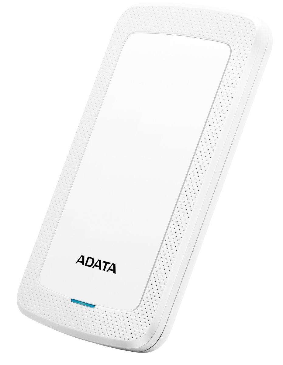 Adata HV300 series 1Tb/1000Gb White , 10mm slim design , G Shock Sensor Protection with warning LED , AES-256 bit encryption , with HDD transmission status LED , usb 3.0 ( USB 3.1 Gen1 / usb2.0 backward compatible ) , usb-powered , 126x81x10mm , with OStoGO + HDDtoGo utilities + 60days trial norton internet security - 3 years warranty