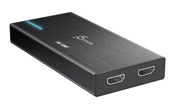 J5create JVA04 video capture for live streaming ( for video conference or live broadcast ) - 4K HDMi input @ 60FPS , 1080P video capture @ 60FPS, 3x audio modes ( mic/mix/hdmi ) , 3.5mm audio-in+out + 2xHDMi(in+out) + type-C Gen1/5GBPs to host , 4-pole aux input for game consoles , support daisy-chain for mutiple capture streaming , aluminum housing