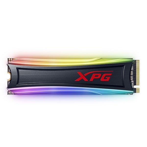 ADATA AS40G-512GT-C 512Gb spectrix S40G series with cooling XPG heatsink+RGB led - nGff/M.2 3D TLC SSD with NVMe 1.3 PCIe Gen3 x4 mode , type 2280 -22x80x8mm , with 16Gb SLC + 512mb DDR3L caching , LDPC (Low Density Parity Check) ECC , with SRT+RST+256bit AES encryption , SMi SM2262EN 8-ch controller , burst performance read/write : 3500/2400 mb/sec ; random ioPS 4K read/write : 300000/240000 , 2millions MTBF with 320TB TBW - 5 years warranty