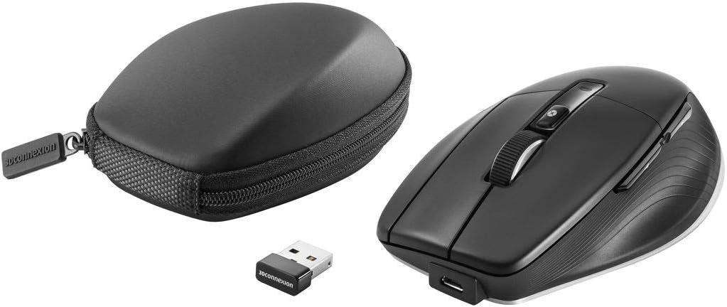 3dconnexion Cadmouse Wireless Pro ( with extra space for thumb rest + smartwheel 2 ) - 126x74x44mm , USB wired or 2.4Ghz receiver or BlueTooth , designed for CAD professional , Intelligent Ergonomic Design with middle button , side quick zoom buttons or scroll zoom in/out , 7200dpi , 1000hz poll rate , 7x buttons ( with quick-access gesture button ) - ideal to co-work with 3D Space series mouse , with tailored carry case - 3 years warranty
