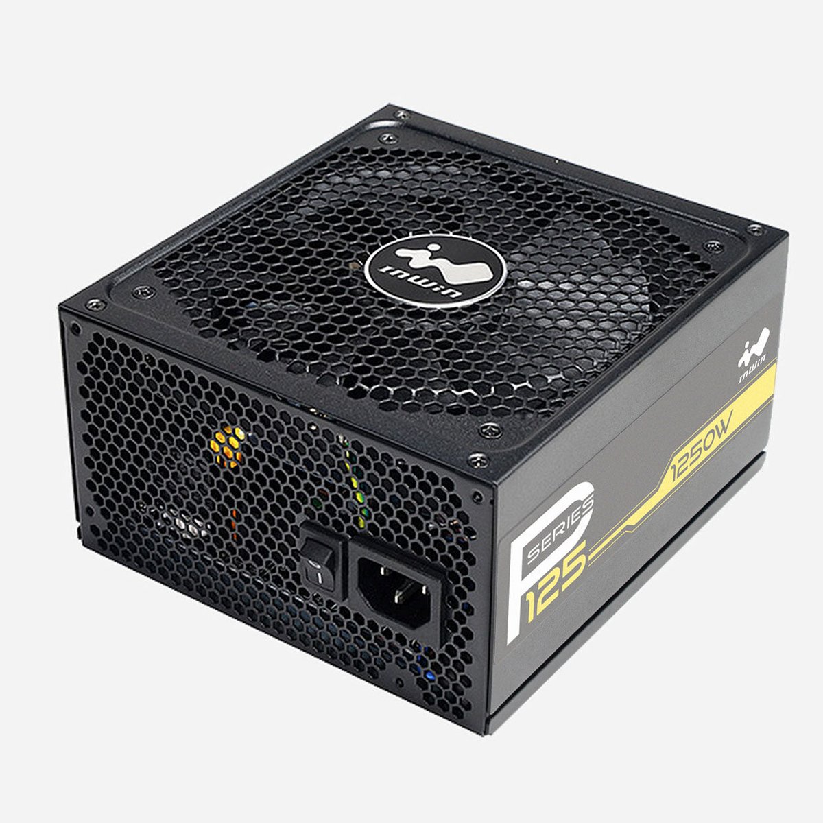 In-Win iW-PS-P1250W P125 Modular - 1250w ( 12v : 1250w ) - japanese aluminium electrolytic 105C-rated capacitors , 5V and 3.3V DC to DC converter design , 12x full Modular cable management , support 0 RPM silent mode , 2x EPS12V V2.92 + ATX12V V2.4 , 80PLUS gold ( 90%) certified for energy saving , 24pin ( 4pin detachable ) , with active-PFC , 8x 8pin (2+6) PCI-E power connectors , 12x SATA + 4x 4pin molex , 135mm thermal controled FDB fan ; with OCP , OVP, OPP, OTP, SCP, UVP - 5 years warranty - no power cord
