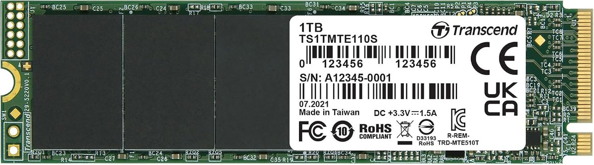 TRANSCEND 1TB MTE110S PCI-E GEN 3x4 M.2 2280 SSD 3D TLC - 1700 MB/s Read 1400 MB/s Write - 400 TBW