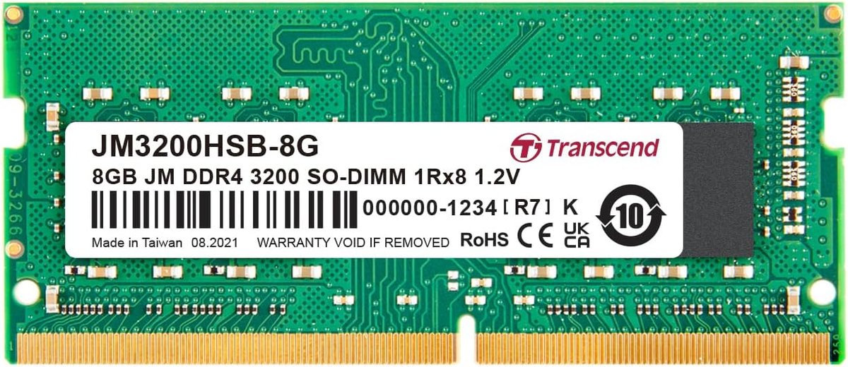 TRANSCEND 8GB DDR4 3200MHZ SO-DIMM 1Rx8 1Gx8 CL22 1.2V