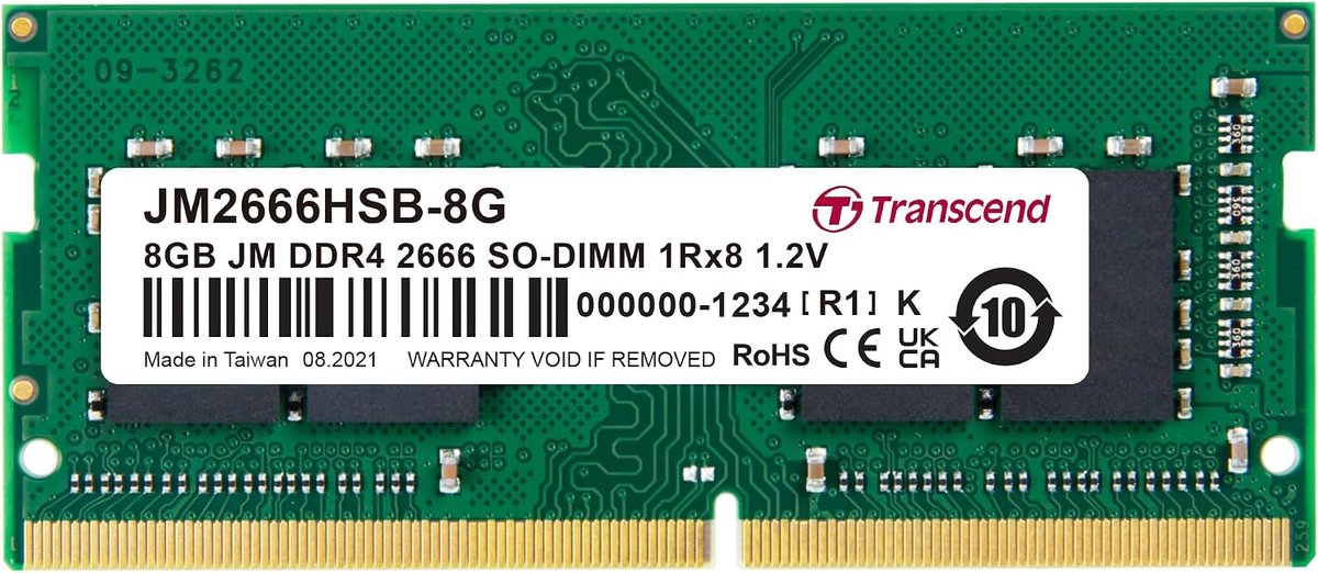 Transcend Jet Memory 8GB DDR4 2666MHz So-DIMM 1RX8 1GX8 CL19 1.2V