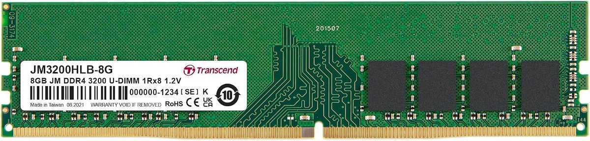 TRANSCEND 8GB DDR4 3200 DESKTOP U-DIMM 1Rx8 1Gx8 CL22 1.2V
