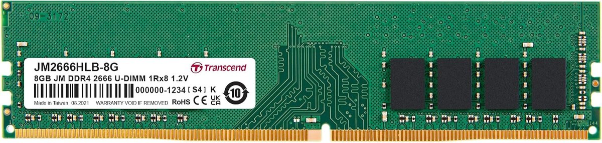 TRANSCEND 8GB DDR4 2666MHS DESKTOP U-DIMM 1Rx8 1Gx8 CL19 1.2V