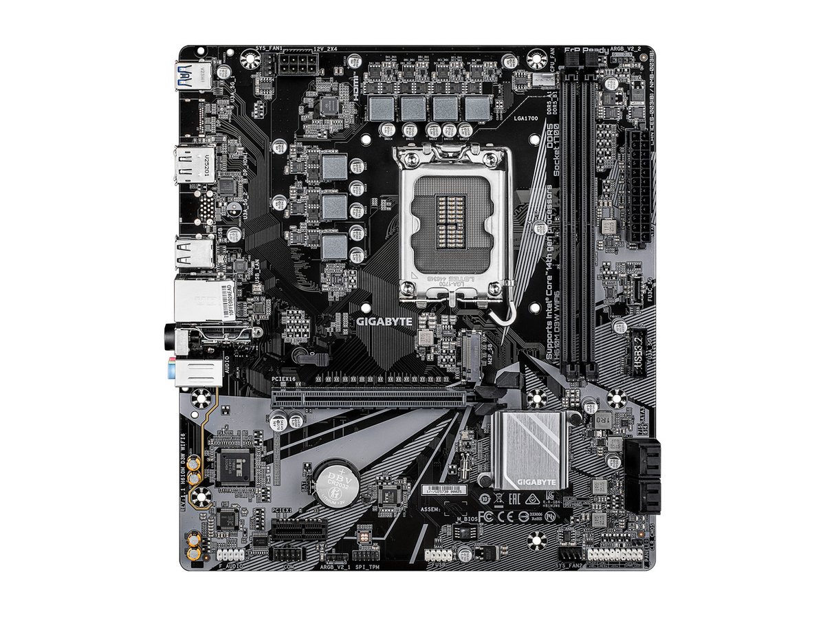 Gigabyte H610M D3W : LGA1700 motherboard - with 5+1+1 phase hybrid VRM , ARGB Support , SmartFan6 with 3x fan headers , Solid Power Connector , WiFi EZ-Plug- intel H610 chipset , 2x dual channel DDR5-5600 up to 128Gb , 4x SATA6G + 1x M.2 Gen4x4 , on-board display with 1xDP + 1xHDMi (depends on CPU) , Realtek 7.1 audio , Realtek 1Gb Lan , Realtek Wi-Fi 6 2.4/5GHz dual band + bluetooth 5.3 ; 1x PCi-E 16x ( Gen4@16x ) + 1x PCi-E 1x , 1x USB3 type-A ( Gen1 5GBPs ) + 4x USB2.0 , support optional serial port add-on cable - Micro-ATX