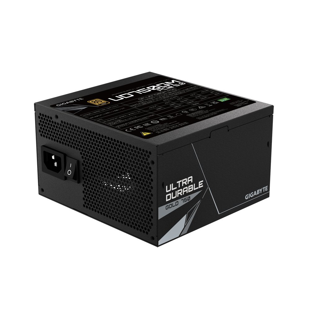 Gigabyte GP-UD750GM PG5 750w 80plus Gold Modular Pci-e Gen 5 - 9x full Modular cable management ( all detachable + flat cable system ) , Intel ATX 12V v3.1 - 24pin ( 4pin detachable ) , 2x EPS12V , 1x 16pin PCI-E Gen5.1 Power , 4x 8pin (2+6) PCI-E power , 8x SATA + 3x 4pin molex , flat all black cable design , 120mm HYB fan ( HYdraulic Bearing ) - with OCP / OVP / UVP / OPP / SCP / OTP protections , with 100% Japanese Capacitors , 5 years warranty - no power cord