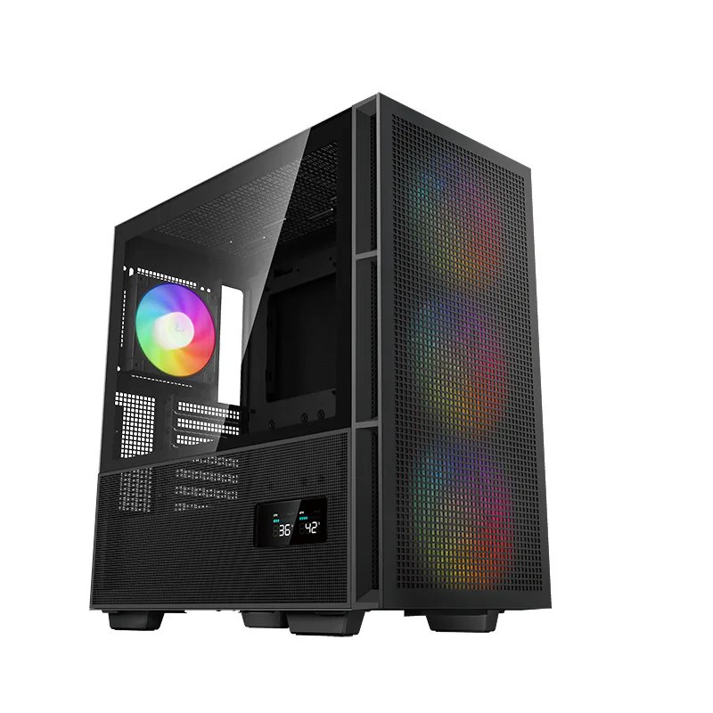 DeepCool CH560 Digital ATX Mesh Front Mid-Tower With Built-in Dual Status Digital LCD Display And 3X Front 140mm + 1X Rear 120mm ARGB Fans And Tempered Glass Side Panel - Black Colour