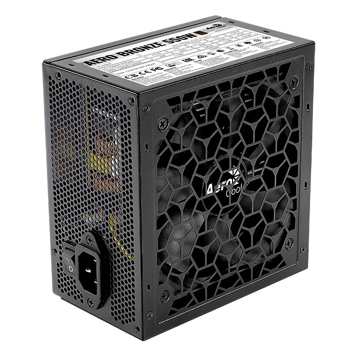 Aerocool AERO Bronze 550W PSU - ATX 24 PIN; 1x 4+4PIN CPU; 4x SATA; 2x PATA; 1x PCIe 6+2PIN