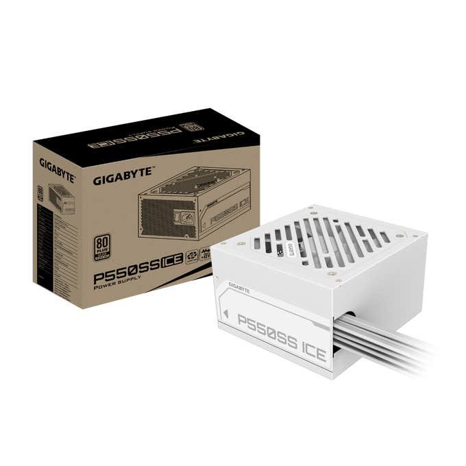 Gigabyte GP-P550SS ICE 550w 80plus Silver (ICE White) - Intel ATX 12V v3.0 (ATX3.1 compatible) - 24pin ( 4pin detachable ) , 1x EPS12V , 2x 8pin (2+6) PCI-E power , 5x SATA + 3x 4pin molex, flat all white cable design , 120mm FDB fan ( Fluid Dynamic Bearing ) - with OCP / OVP / UVP / OPP / SCP / OTP protections , 3 years warranty - no power cord