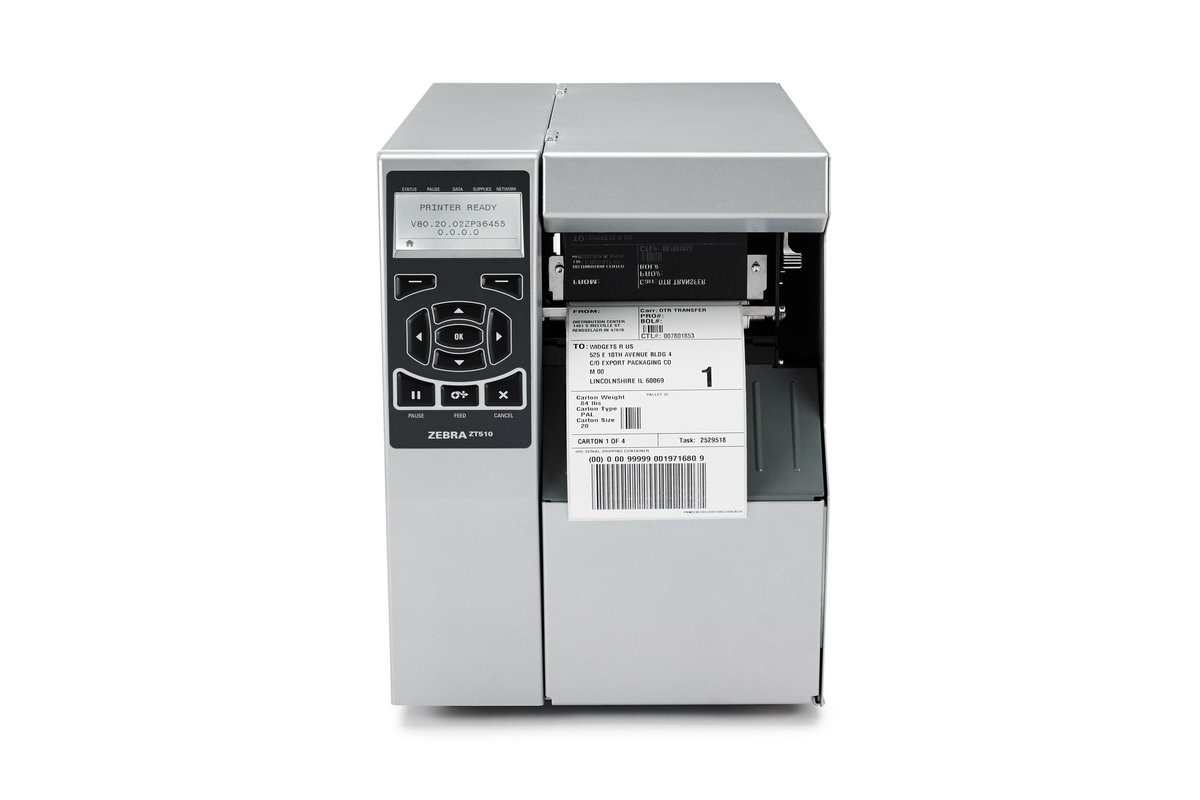 Zebra TT Printer ZT510; 4''; 300 dpi; Euro and UK cord; Serial; USB; Gigabit Ethernet; Bluetooth 4.0; Cutter; Mono; ZPL