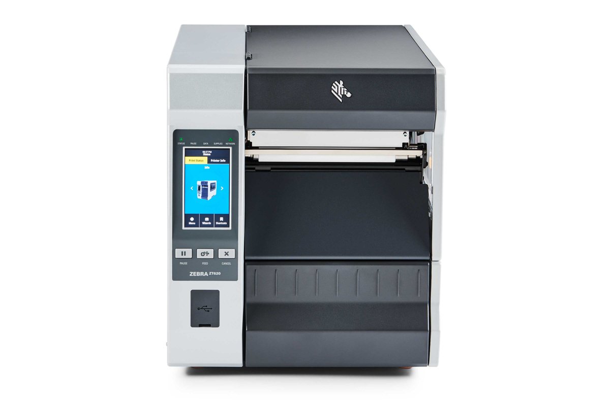 Zebra TT Printer ZT620; 6''; 203 dpi; Euro and UK cord; Serial; USB; Gigabit Ethernet; Bluetooth 4.1; USB Host; Tear; Color Touch; ZPL