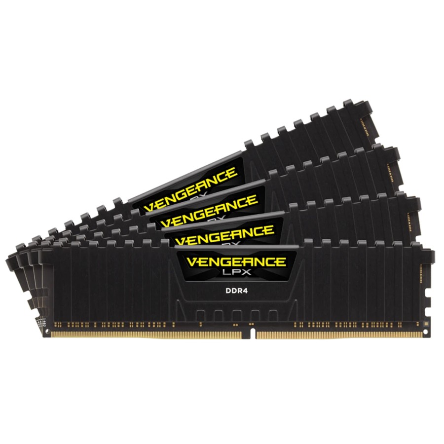 Corsair CMK64GX4M4A2400C14 vengeance Lpx with blacK low-profile heatsink , with 8-layer PCB , 16Gb x 4 kit - support Intel XMP ( eXtreme Memory Profiles ) , Ddr4-2400 ( pc4-19200) , CL14 , 1.2v - 288pin - lifetime warranty