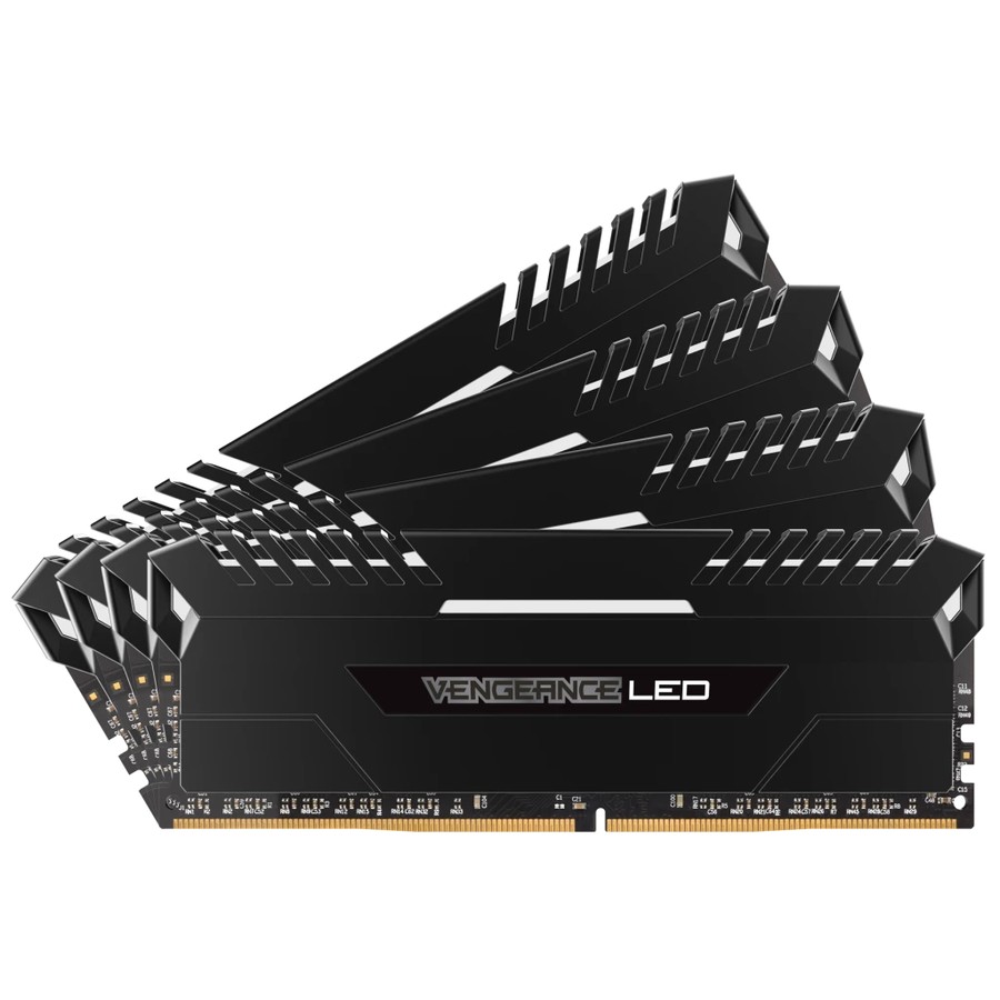 Corsair CMU64GX4M4C3000C15 venGeance led ( White led ) - black heatsink , 16Gbx4 Quad kit - with 8-layer PCB , support Intel XMP ( eXtreme Memory Profiles ) , Ddr4-3000 ( pc4-24000) , CL15 , 1.35v - 288pin - lifetime warranty