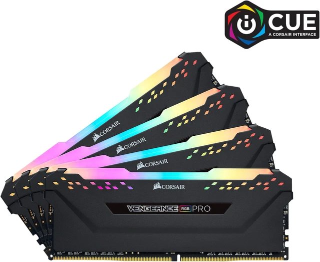 Corsair CMW32GX4M4Z4000C18 vengeance RGB Pro ( Dynamic Multi-Zone RGB with 10 LEDs per module ) - blacK heatsink , 8Gbx 4 kit - 8-layer PCB , optimized for AMD ryZen + Intel XMP ( eXtreme Memory Profiles ) , Ddr4-4000 ( pc4-31999) , CL18 , 1.35v - 288pin - lifetime warranty