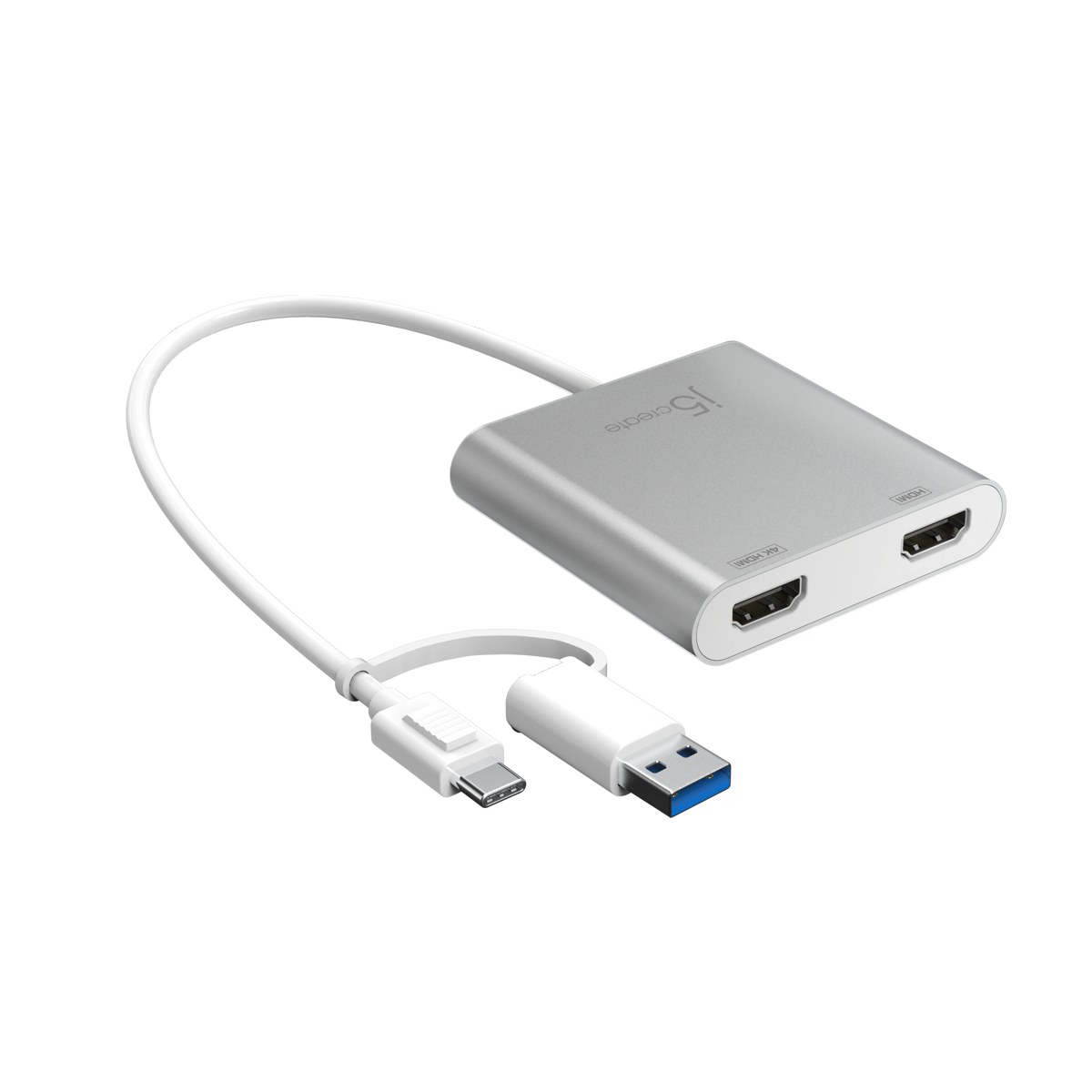 j5create JCA365 USB-C / USB-A to Dual HDMI Multi-Monitor Adapter (Silver Aluminium)