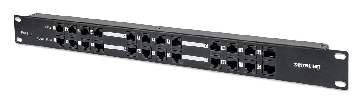 Intellinet 12-Port Passive PoE Patch Panel, 1U 19" (720342)