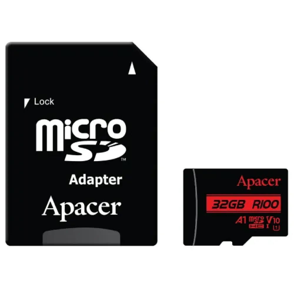 Apacer 32GB microSDHC UHS-I U1 V10 A1 R100 Card with SD Adapter (AP32GMCSH10UB-R)