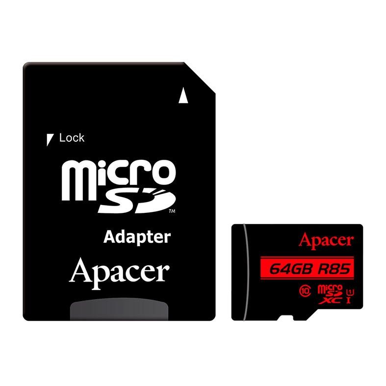 Apacer 64GB microSDXC UHS-I U1 Class 10 R85 Card with SD Adapter (AP64GMCSX10U5-R)