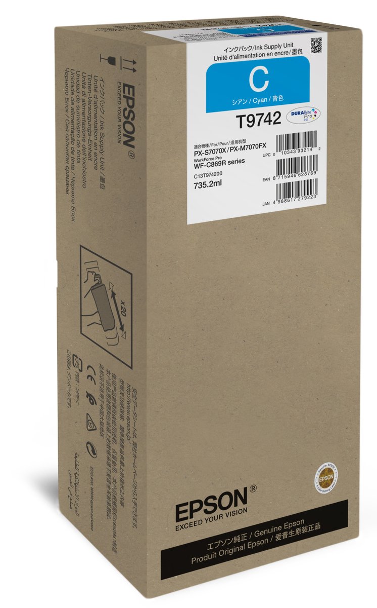 Epson WorkForce Pro WF-C869R Cyan XXL Ink Supply Unit (T9742, C13T97420N)