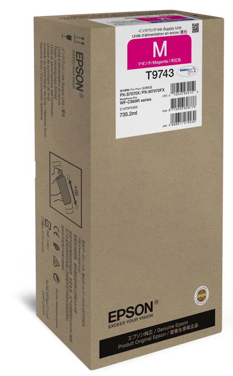 Epson WorkForce Pro WF-C869R Magenta XXL Ink Supply Unit (T9743, C13T97430N)